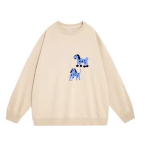 Khaki Dog Graphic Crew Neck Sweatshirt