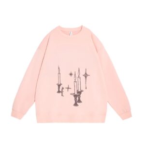 Pink Crew Neck Sweatshirt with Candlestick Print