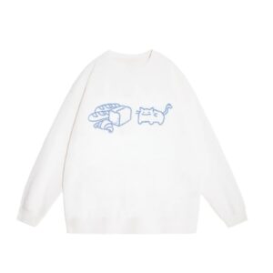 White Cat and Bread Line Print Sweatshirt