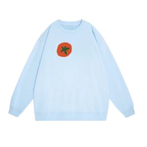 Blue Crew Neck Sweatshirt with Cartoon Tomato Print