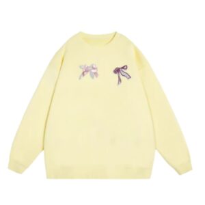 Cream Yellow Crew Neck Sweatshirt with Bow Detail