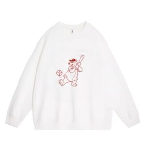 Baseball Bear Print Crew Neck Sweatshirt