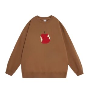 Light Brown Crew Neck Sweatshirt with Apple Print