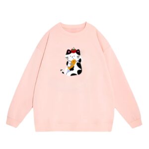 Cute Pink Sweatshirt with Cat Print